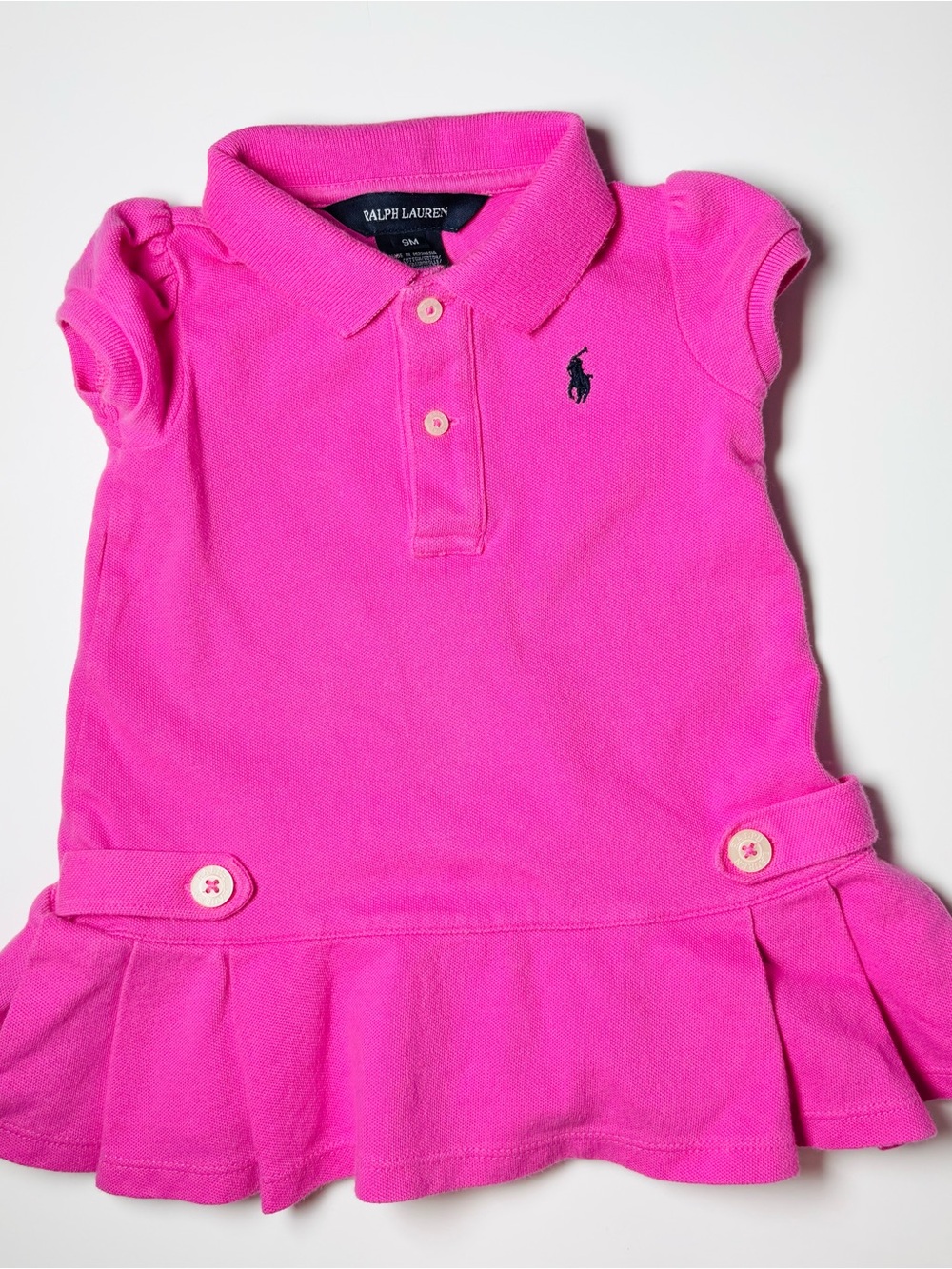 Ralph Lauren Fuchsia Pink Pleated Polo Dress Preppy Coquette Baby 9M